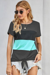 Color Block Panel Knotted T-Shirt - Shah S. Sahota